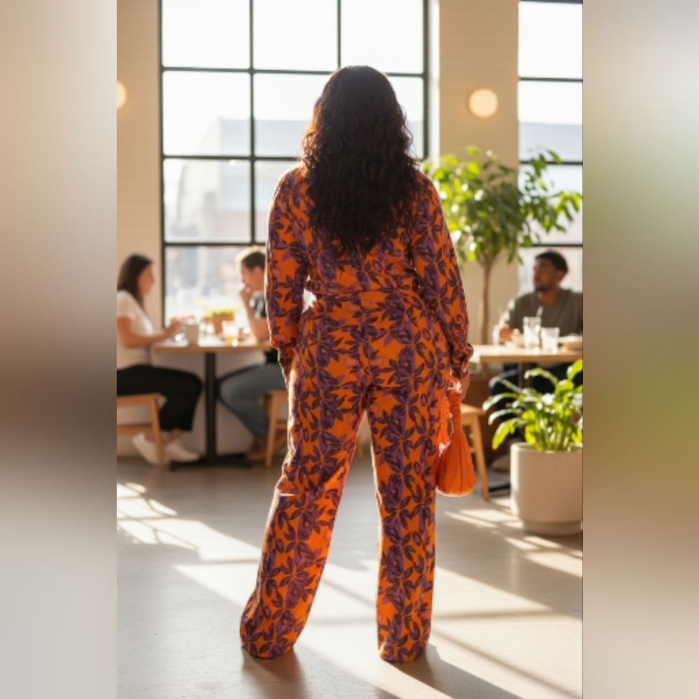 Pretty Little Thing Orange Print Beach Wide Leg Flare Pants Size 18‎ - Picture 4 of 6